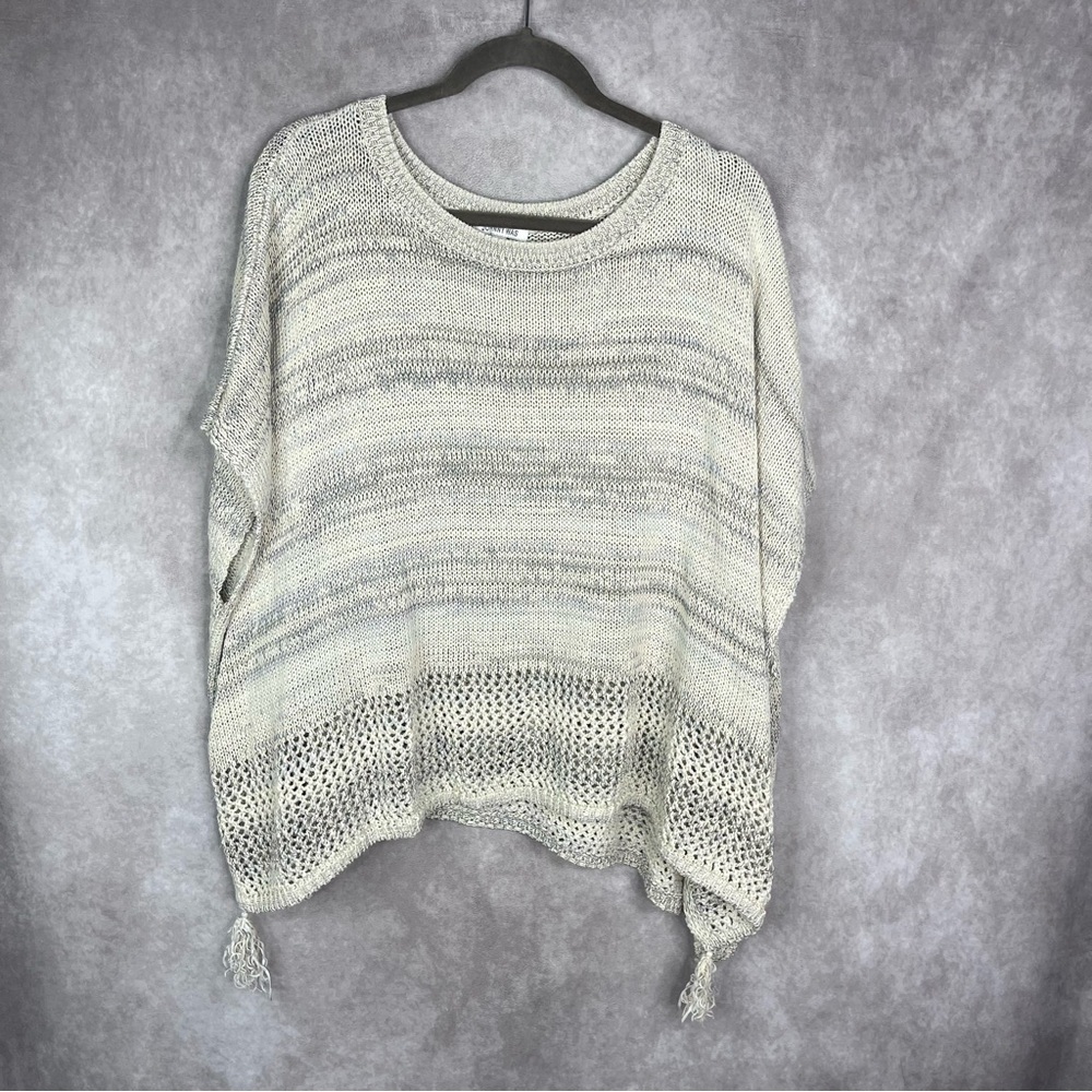 Johnny Was Boxy Poncho Knit Sweater With Tassels In Ivory In One Size